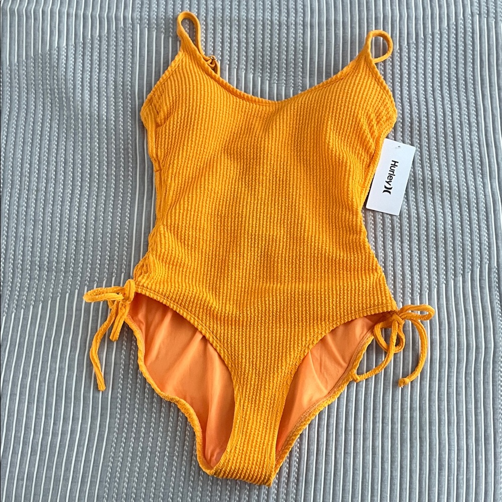 Hurley Orange One Piece Swimsuit with Textured Fabric